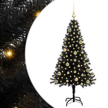 vidaXL Sapin de Noël avec 150 LED et support Noir 150 cm PVC