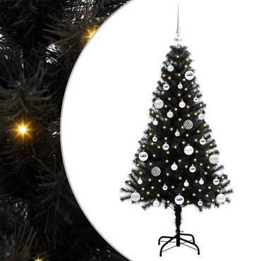 vidaXL Sapin de Noël avec 150 LED et support Noir 150 cm PVC