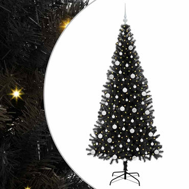 vidaXL Sapin de Noël avec 300 LED avec support Noir 210 cm PVC