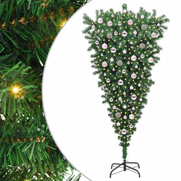 vidaXL Umgedrehter Kunst Weihnachtsbaum mit Kugelset Grün 180 cm PVC