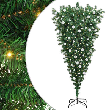 vidaXL Umgedrehter Kunst Weihnachtsbaum mit Kugelset Grün 180 cm PVC