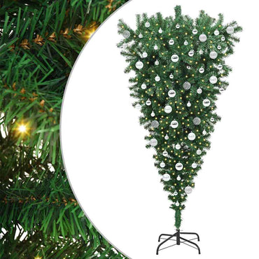 vidaXL Umgedrehter Kunst Weihnachtsbaum mit Kugelset Grün 180 cm PVC