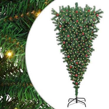 vidaXL Umgedrehter Kunst Weihnachtsbaum mit Kugelset Grün 240 cm PVC