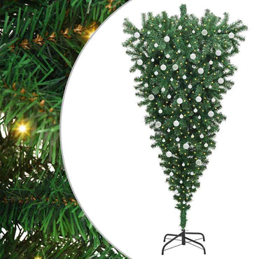 vidaXL Umgedrehter Kunst Weihnachtsbaum mit Kugelset Grün 240 cm PVC