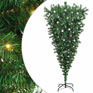 vidaXL Umgedrehter Kunst Weihnachtsbaum mit Kugelset Grün 240 cm PVC