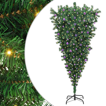 vidaXL Umgedrehter Kunst Weihnachtsbaum mit Kugelset Grün 240 cm PVC