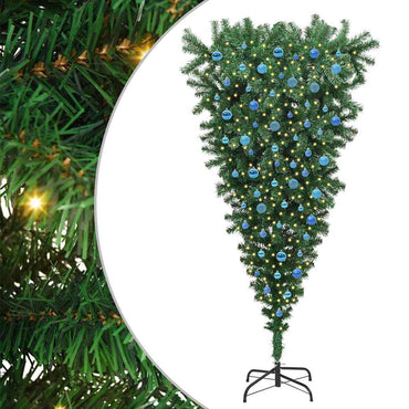 vidaXL Umgedrehter Kunst Weihnachtsbaum mit Kugelset Grün 240 cm PVC