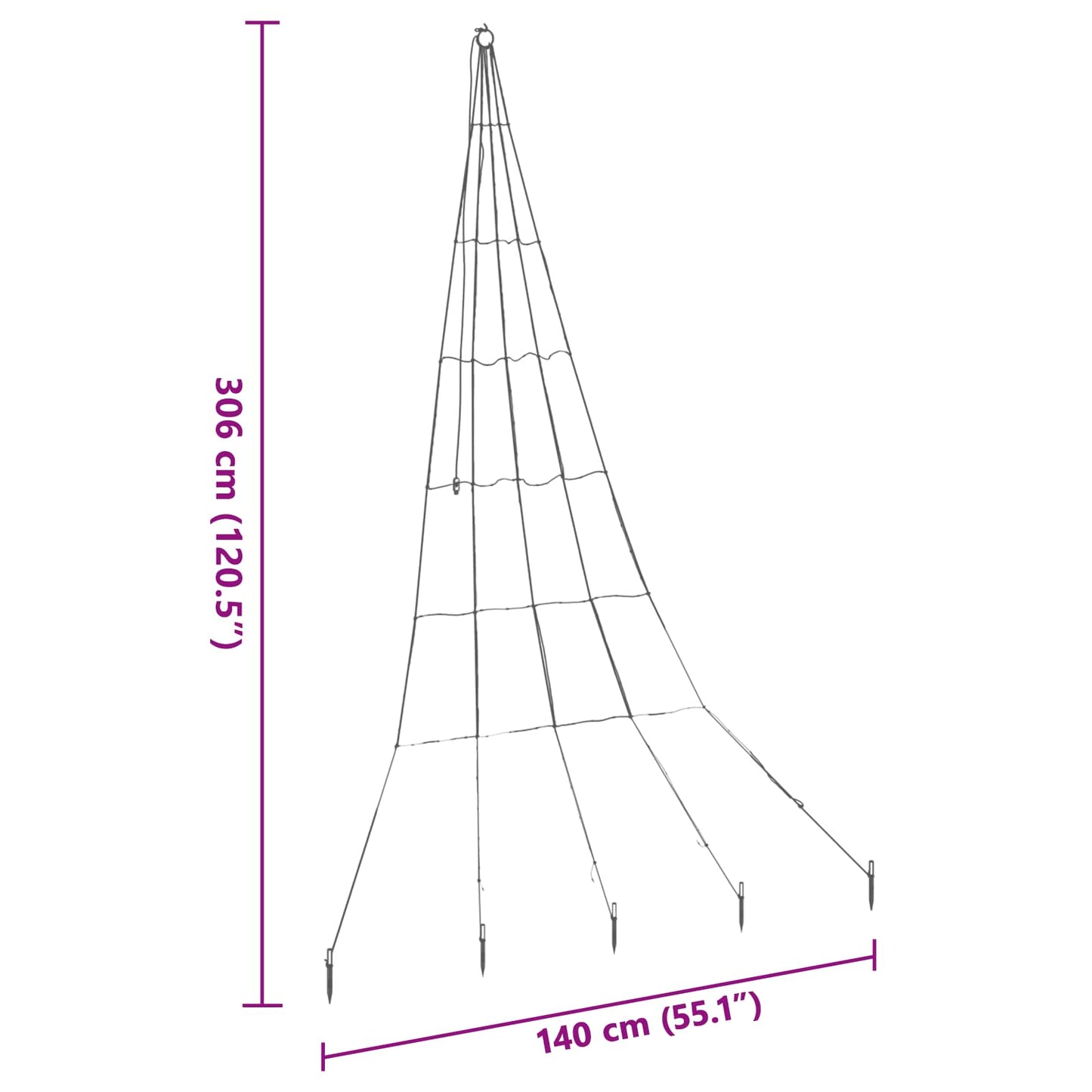 vidaXL LED Weihnachtsbaum mit Erdspießen Warmes Weiß 306 cm Metall