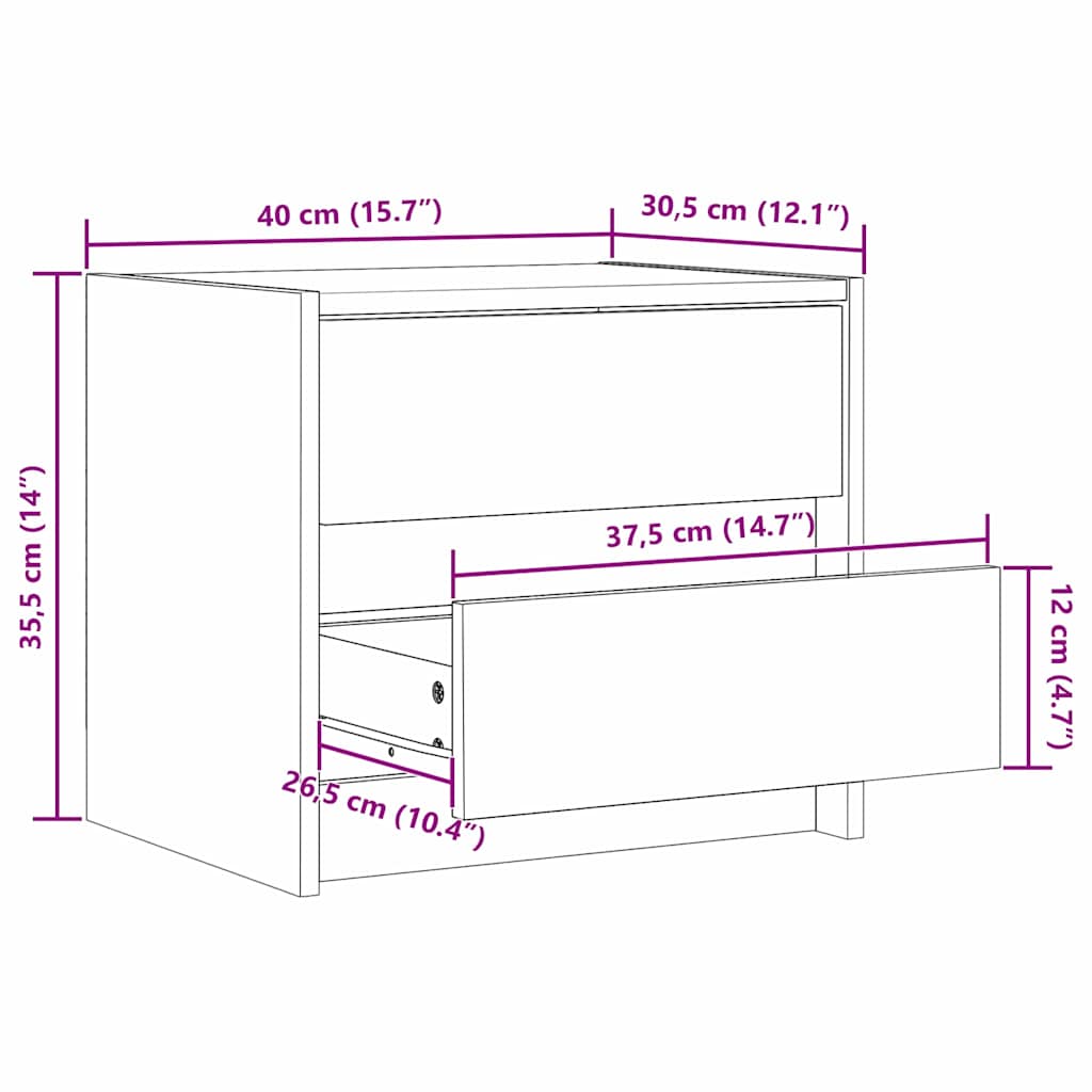 vidaXL Nachttische 2 pcs Wachsbraun 40 x 30.5 x 35.5 cm Kiefernholz