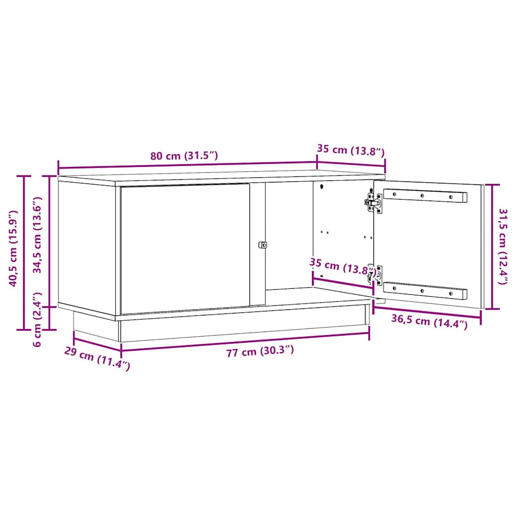 vidaXL TV-Schränk Wachsbraun 80 x 35 x 40,5 cm Massives Kiefernholz