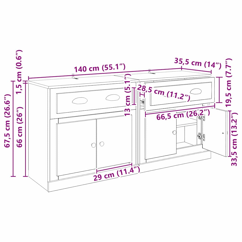 vidaXL Sideboards 2 pcs Altholz 70 x 35,5 x 67,5 cm Holzwerkstoff
