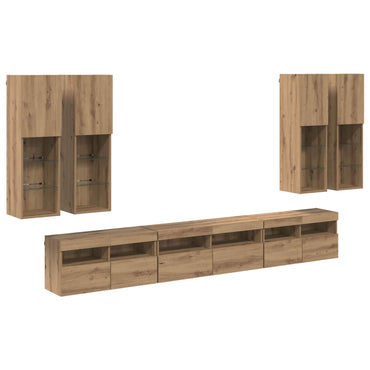 vidaXL Ensemble d'étagères murales pour TV 7 pcs Chêne Artisan Bois d'ingénierie