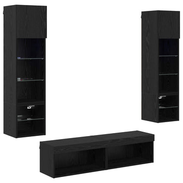 vidaXL Meuble TV mural 6 pcs Noir aspect chêne Aggloméré