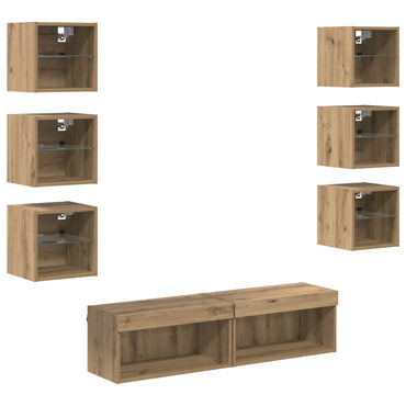 Meuble TV vidaXL avec lumières LED 8 pcs Chêne artisan Verre