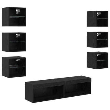 vidaXL Meuble TV avec bandes LED 8 pcs Noir finition chêne Verre