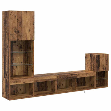 Meubles TV muraux vidaXL avec bandes lumineuses LED en bois de récupération, bois d'ingénierie
