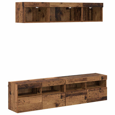 TV Wand Einheiten mit LED 5 Stück Altholz 80 x 30 x 40 cm Holzwerkstoff