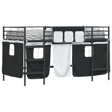 vidaXL Kinder Loft Bettgestell mit Vorhängen Schwarz 79,5 x 200 cm
