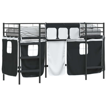 vidaXL Kinder Loft Bettgestell mit Vorhängen Schwarz 99,5 x 190 cm