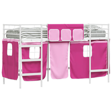 vidaXL Kinder Loft Bettgestell mit Vorhängen Weiß und Rosa
