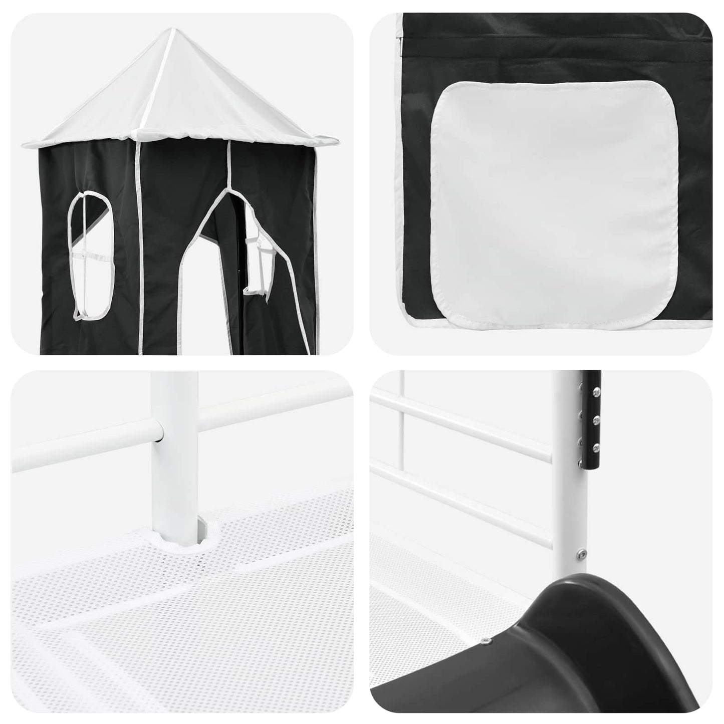 Kinderloftbett Weiß und Schwarz 90 x 190 cm Metall