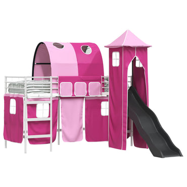vidaXL Kinderloftbett Weiß und Rosa 99,5 x 190 cm Metall