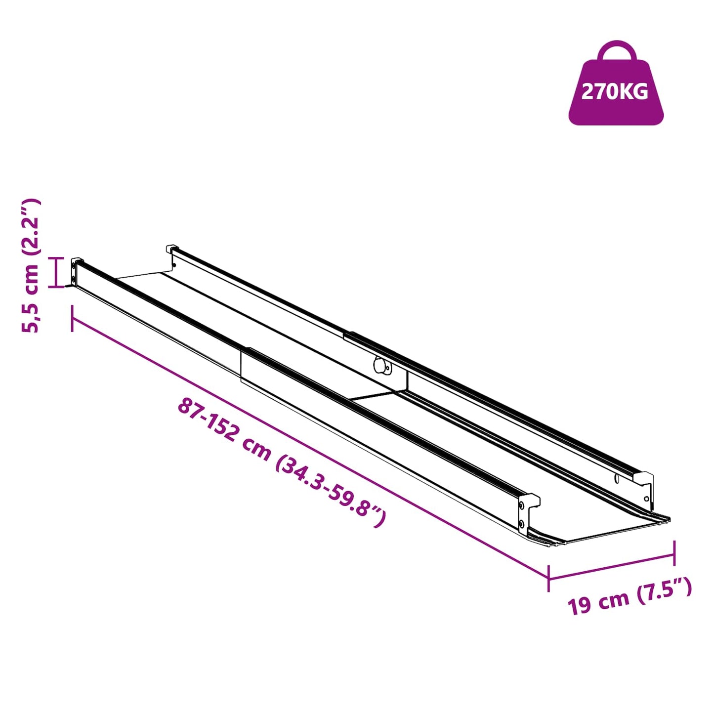 Rampe für Rollstühle 270 kg 2 pcs Schwarz 152 x 19 x 5,5 cm