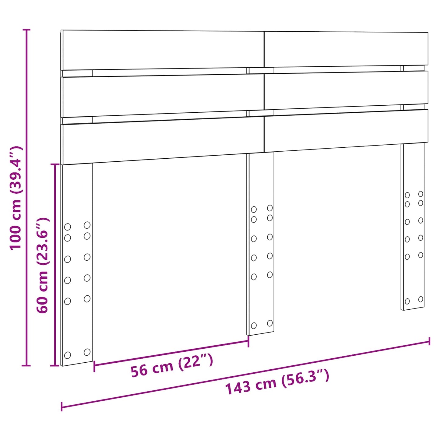 Kopfteil Schwarz Eichen-Optik 140 cm Holzwerkstoff