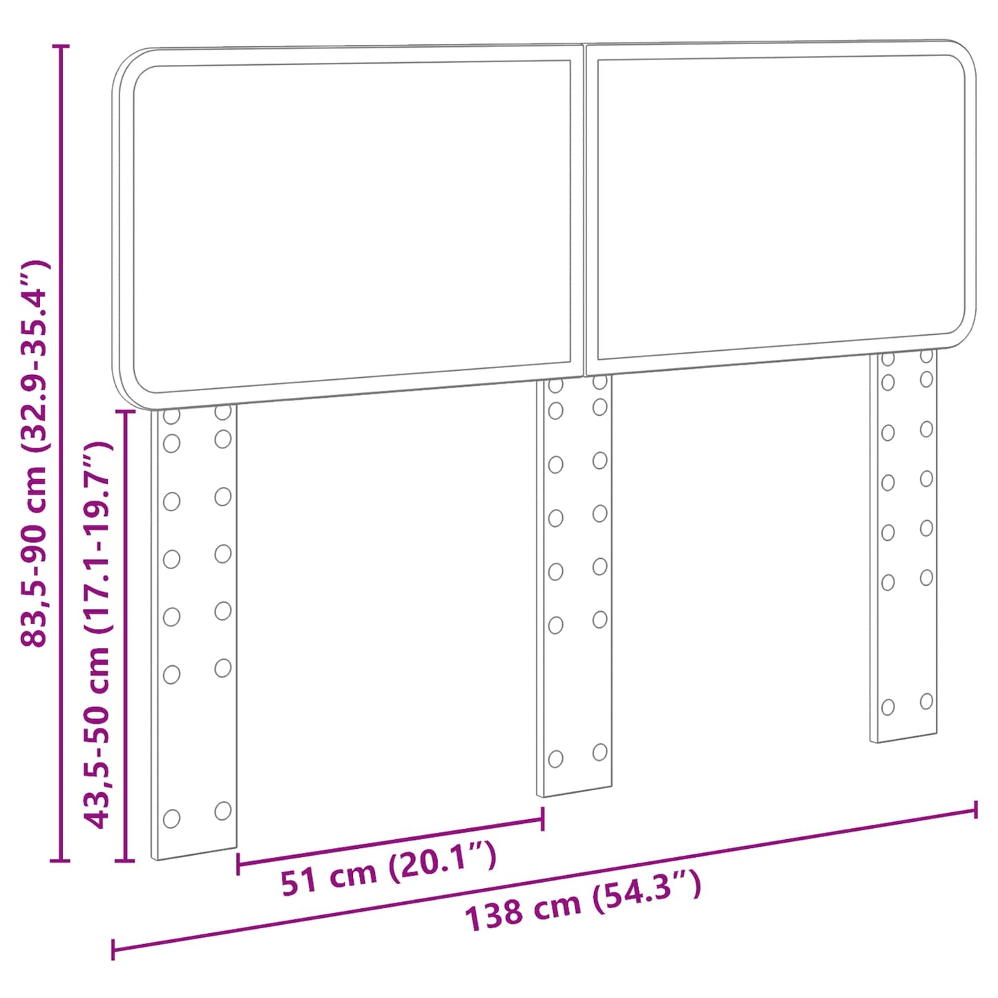 vidaXL Kopfteil Schwarz Eichen-Optik 135 cm Holzwerkstoff
