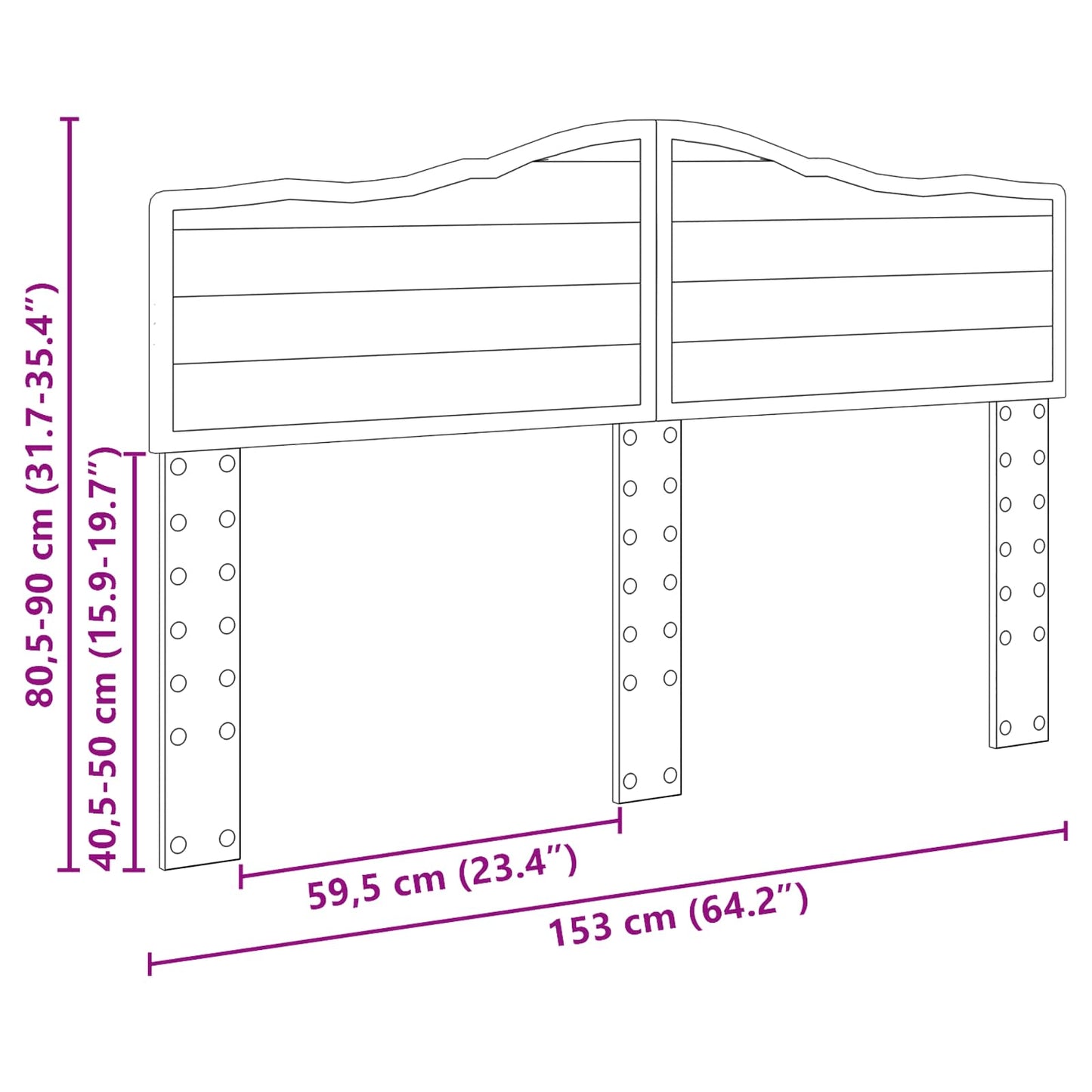Kopfteil Schwarz Eichen-Optik 150 cm Holzwerkstoff