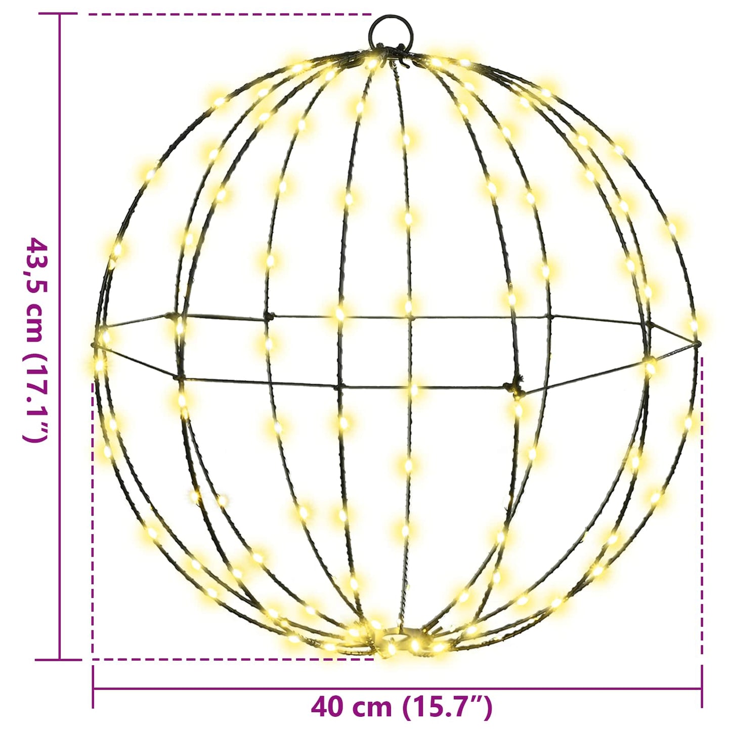 Ball mit 192 LEDs 2 pcs Warmweiß 40 x 40 x 43,5 cm Metall