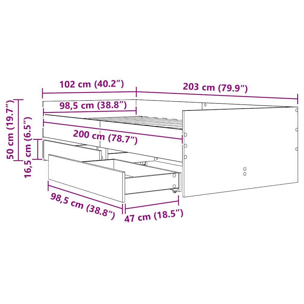 Bettrahmen Artisan-Eiche 100 x 200 cm Massives Kiefernholz
