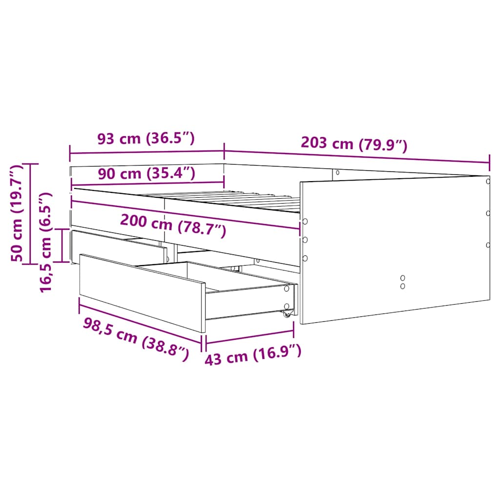 vidaXL Bettrahmen Altholz 90 x 200 cm Massives Kiefernholz