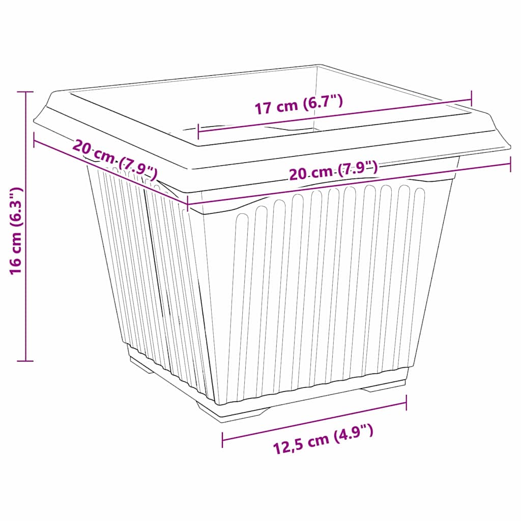 vidaXL Quadratischer Blumentopf 6 pcs Schwarz 20 x 20 x 16 cm