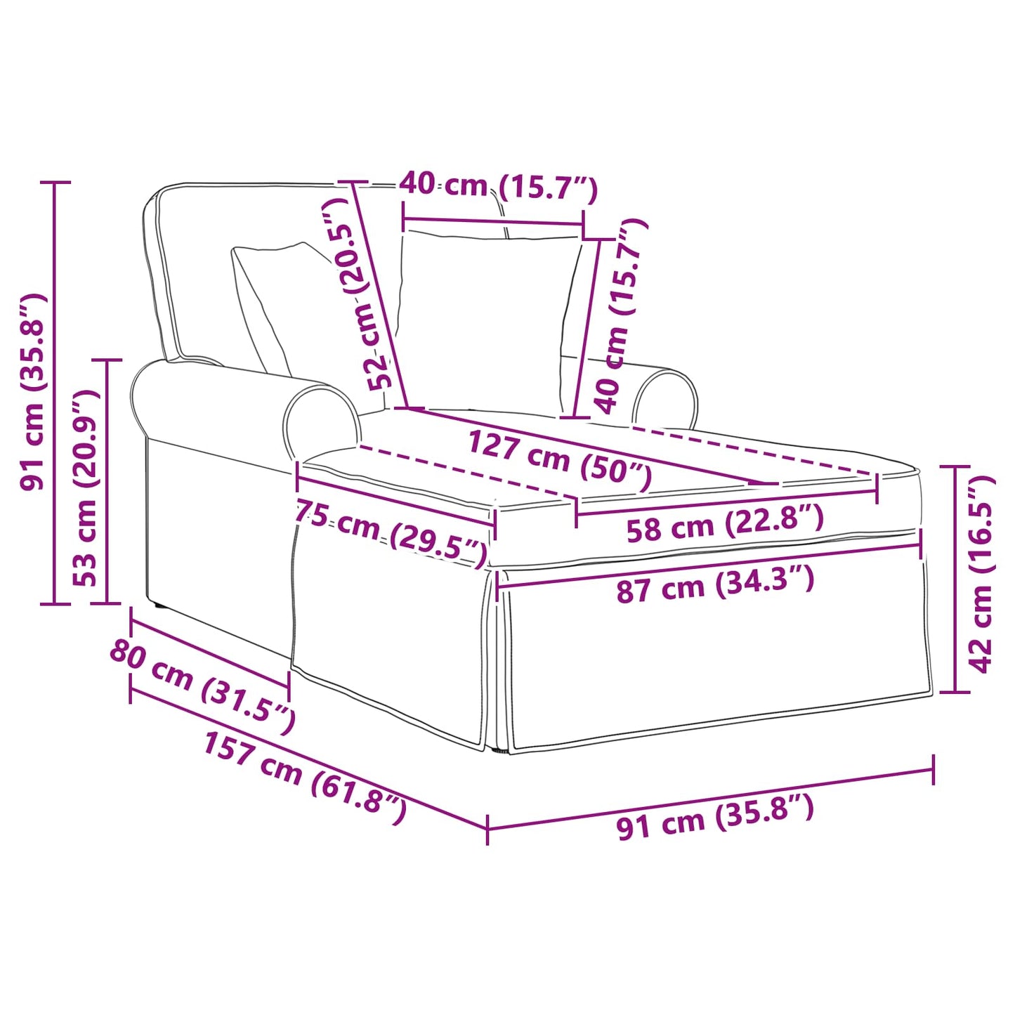 Chaise Lounge mit Rock mit Kissen 3 pcs Hellgrau Stoff