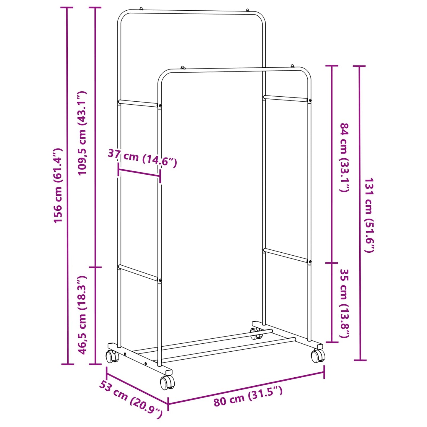 Kleiderständer Uni Schwarz 80 x 53 x 156 cm