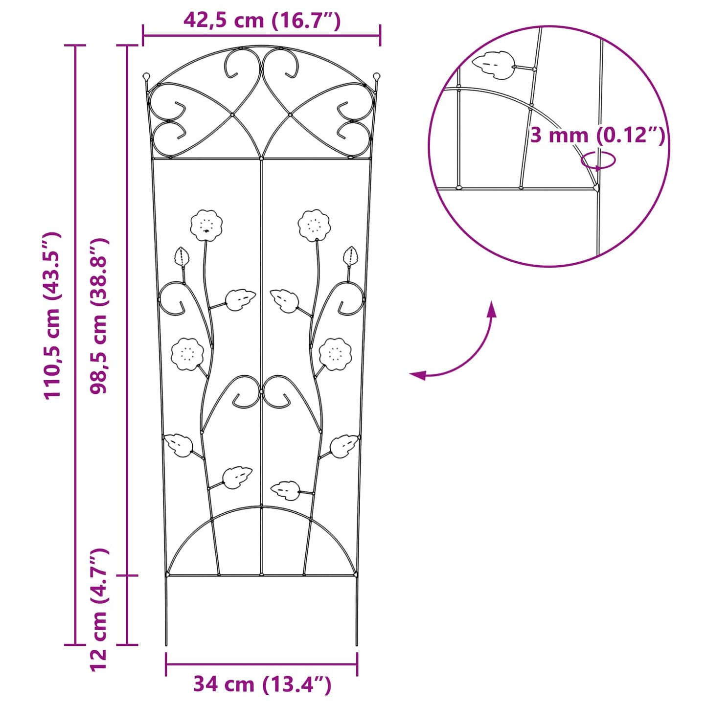 Gartenzaun 3 pcs Grün 110,5 x 42,5 cm Stahl