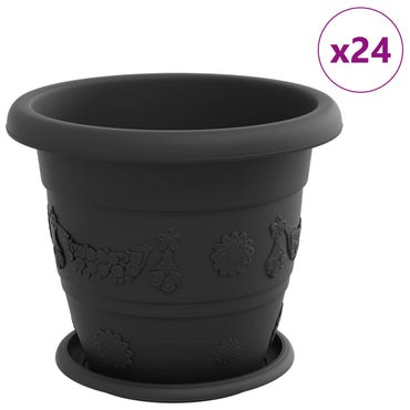vidaXL Blumentöpfe 24 pcs Schwarz Ø 26 x 21,5 cm Kunststoff