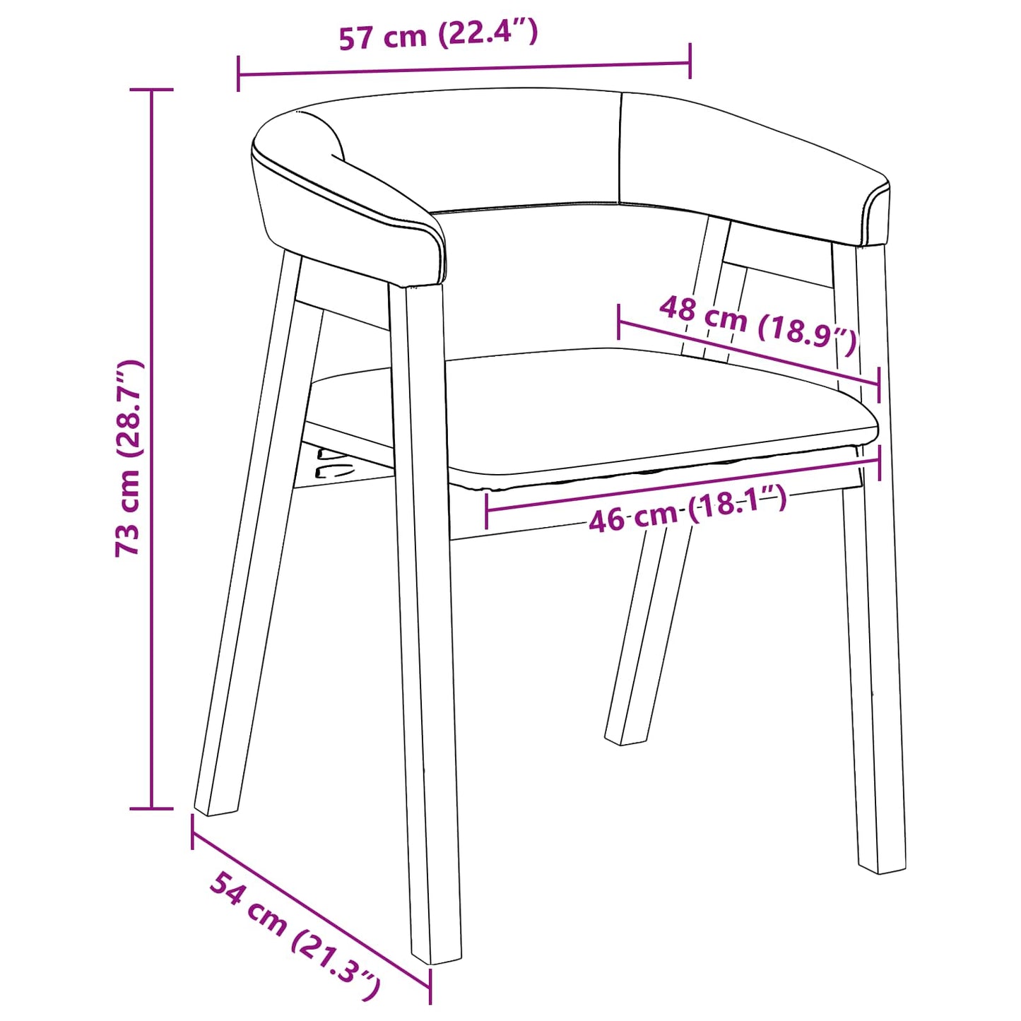 vidaXL Esszimmerstühle 2 pcs Natur 54 x 57 x 73 cm Massives Gummiholz