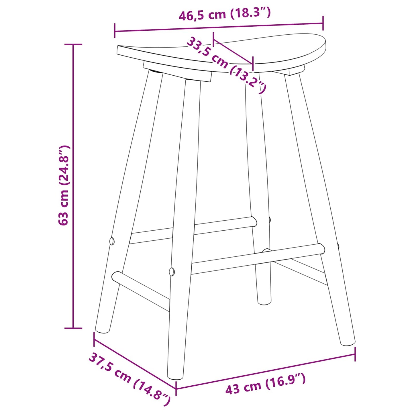vidaXL Esszimmerstühle 2 pcs Natur 46 x 37 x 63 cm Massives Gummiholz