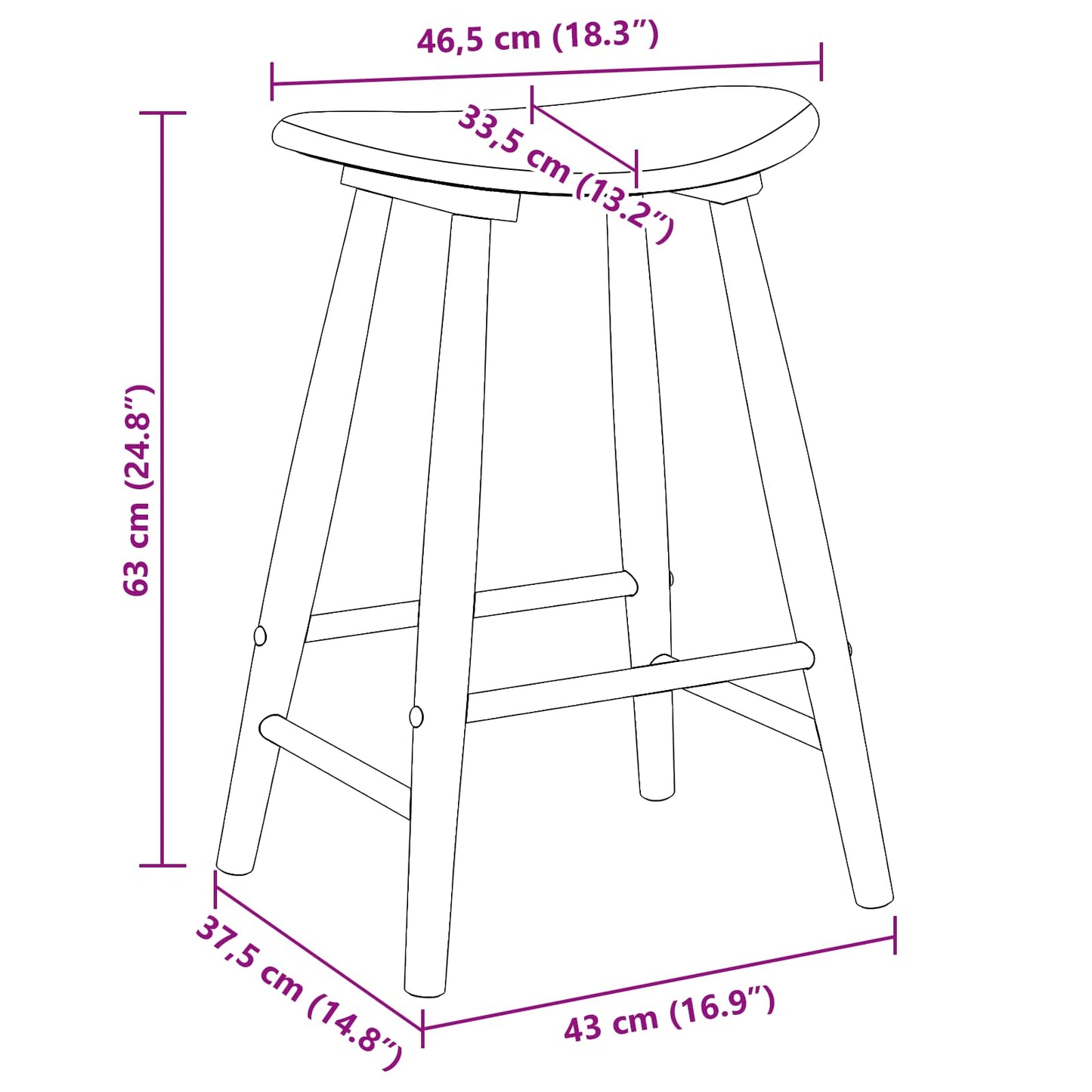 Esszimmerstühle 2 pcs Natur 46 x 37 x 63 cm Massives Gummiholz