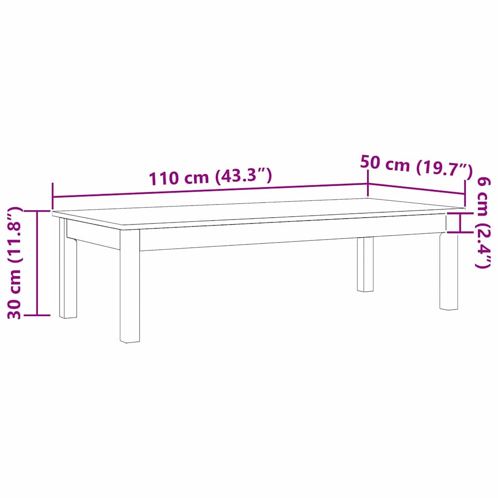vidaXL Couchtisch Max Braun 110 x 50 x 30 cm Massives Kiefernholz