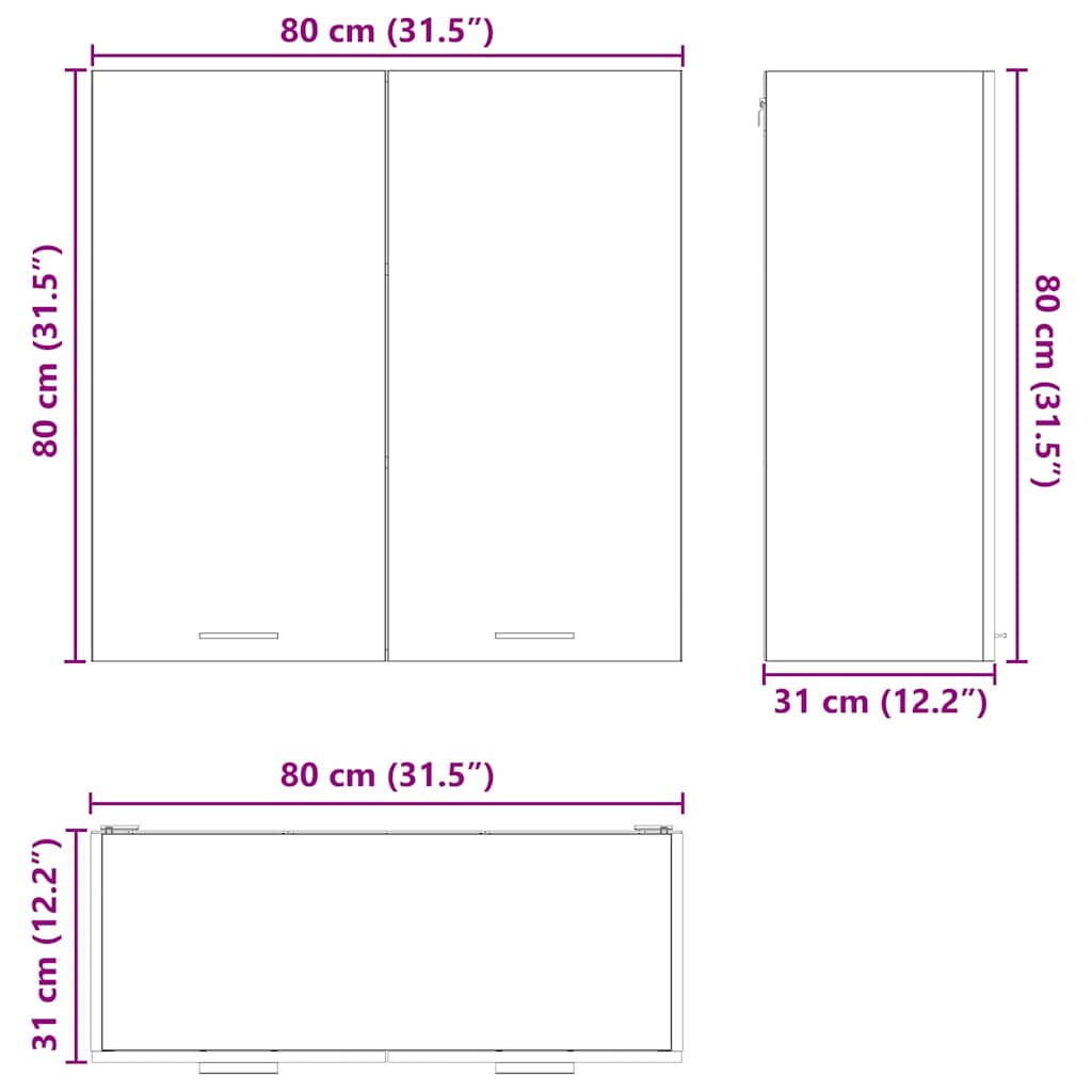 vidaXL Hängeschrank Schwarz Eichen-Optik 80 x 31 x 80 cm Holzwerkstoff