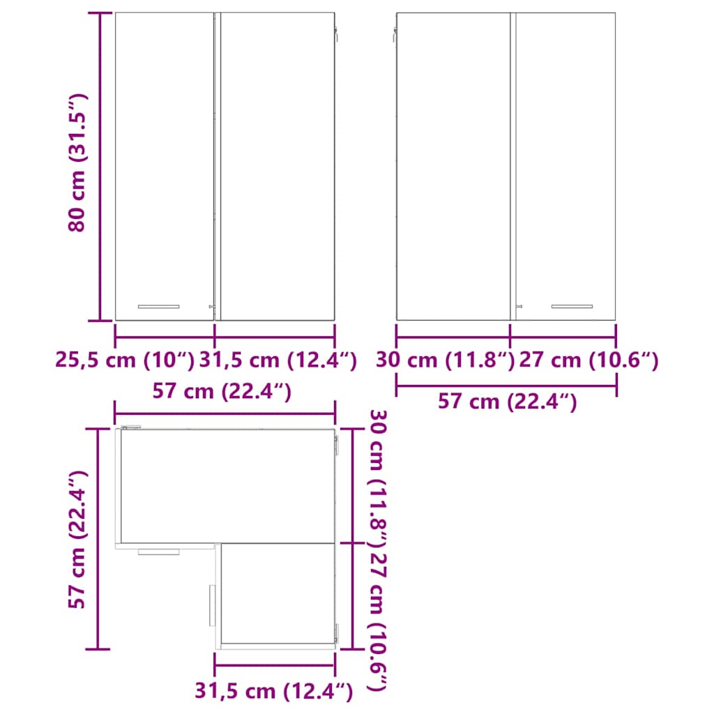 vidaXL Hängeschrank Grau Sonoma und Weiß 57 x 57 x 80 cm Holzwerkstoff