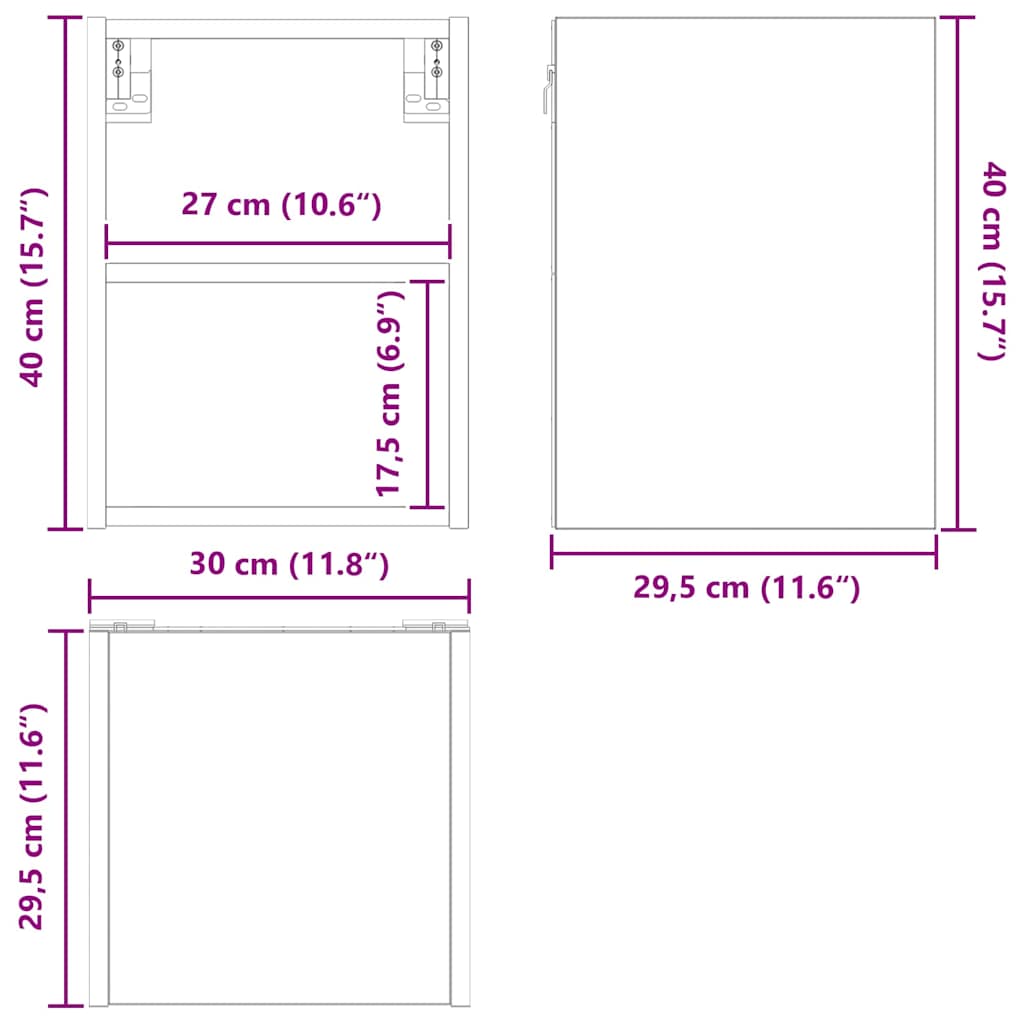 vidaXL Hängeschrank Schwarz Eichen-Optik 30 x 29,5 x 40 cm