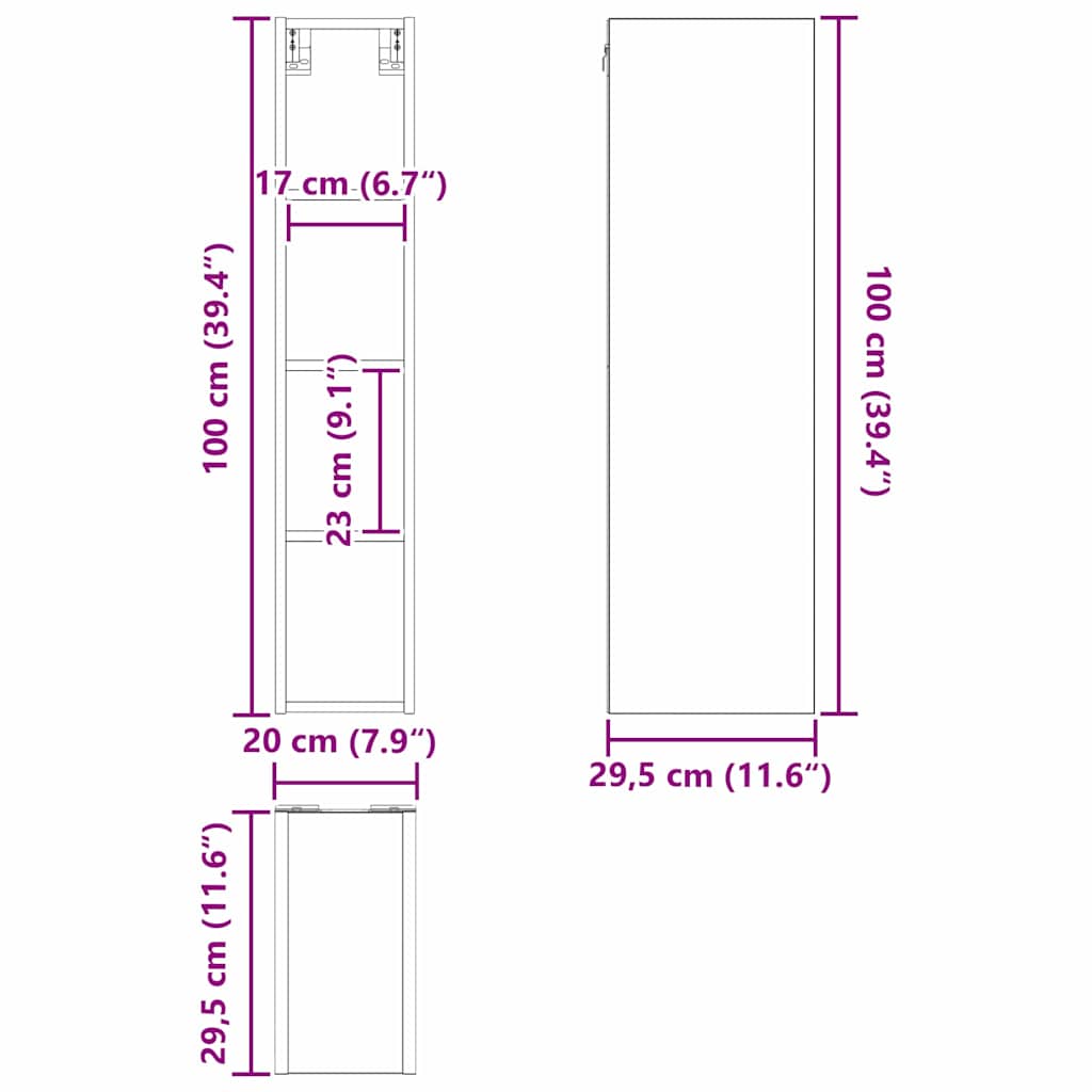 vidaXL Hängeschrank Geräucherte Eiche 20 x 29,5 x 100 cm Holzwerkstoff