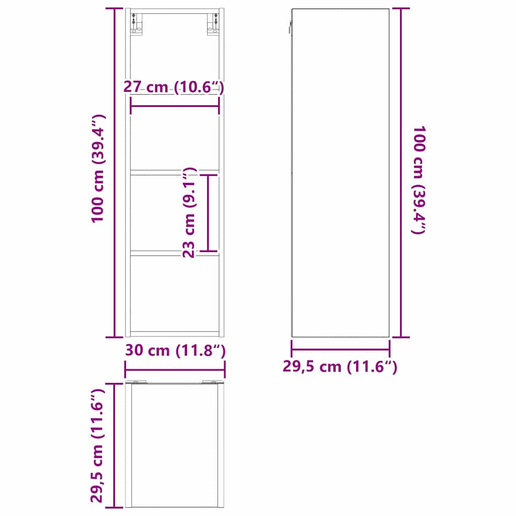 vidaXL Hängeschrank Altholz 30 x 29,5 x 100 cm Holzwerkstoff