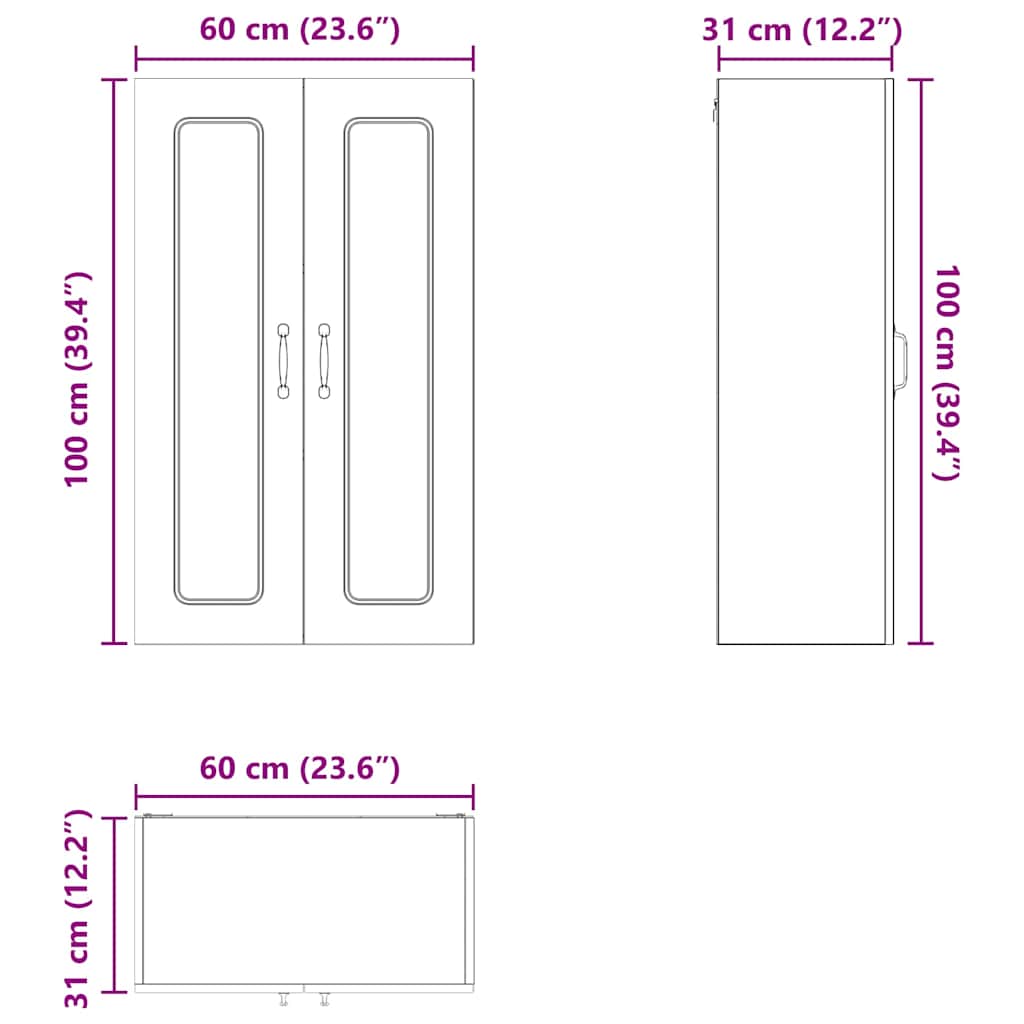 vidaXL Küchenschrank Kalmar Hochglanz Weiß 60 x 31 x 100 cm