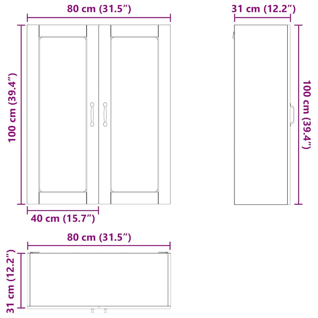 vidaXL Küchenschrank Kalmar Schwarz 80 x 31 x 100 cm Holzwerkstoff