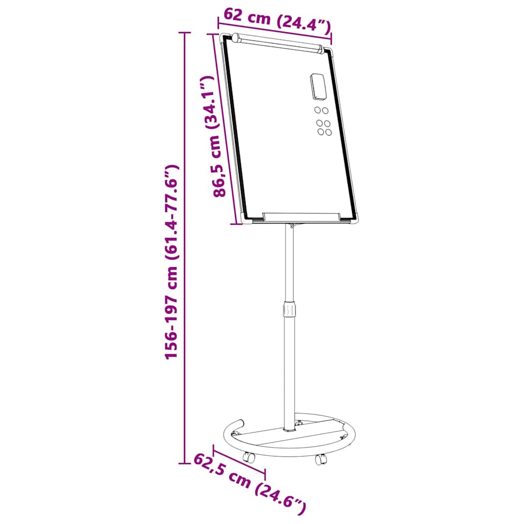 Magnetisches Whiteboard Schwarz und Weiß 62 x 62,5 x 197 cm EPS